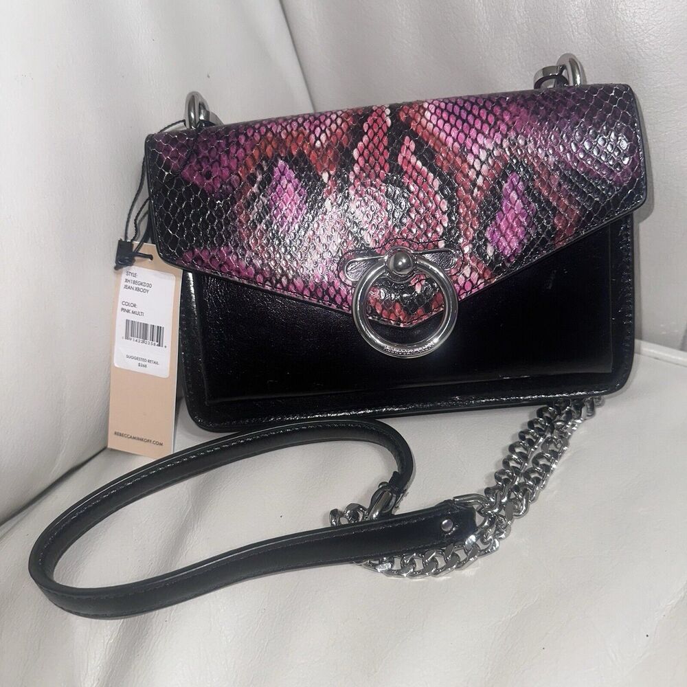 NWT Rebecca Minkoff Jean Xbody Crossbody Black Pink Purple Snake Print NWT $268